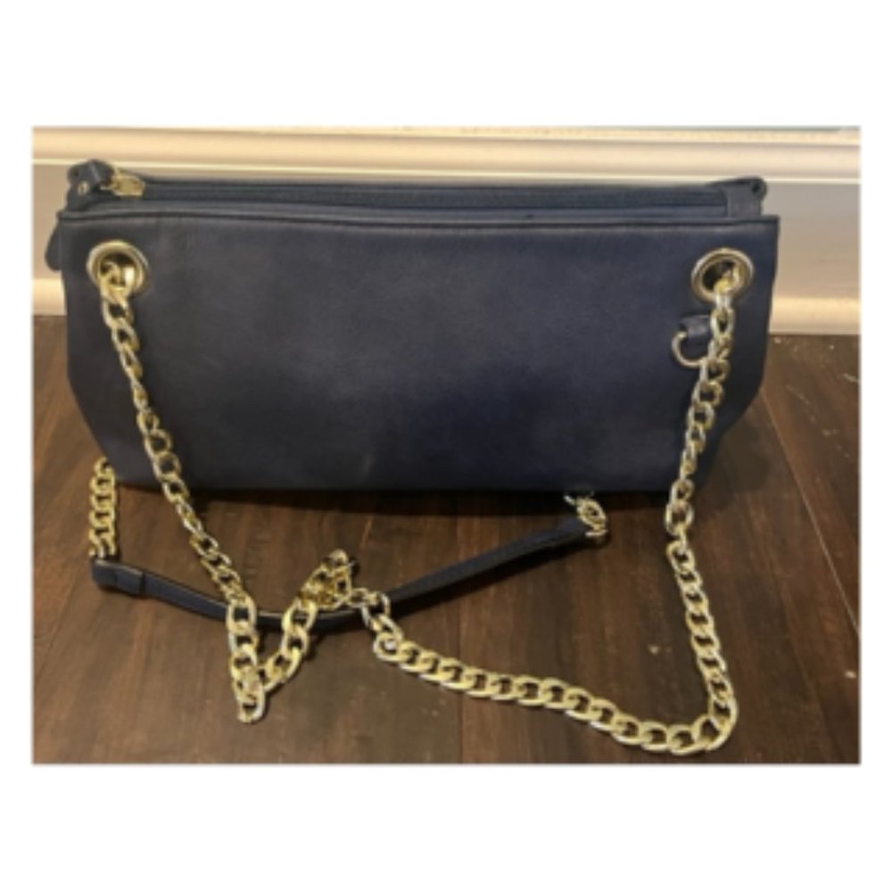 La Diva Blue Faux Leather Crossbody Handbag Medium